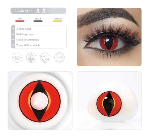 Lentes De Contacto Halloween Ojo De Gato Dragon Rojo Disfraz