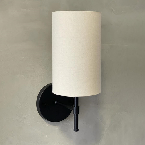 Kit 2 Arandela Preto Lateral De Cama / Quarto / Lavabo Em Aluminio Com Cupula Bege Tecido Algodao Soquete E27 Tensao 127/220V