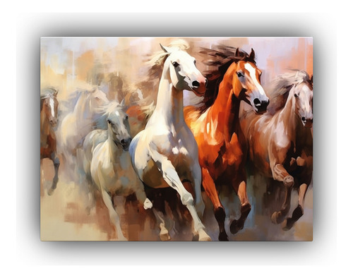 75x50cm Cuadro Arte Moderno Reflejo Manada Caballos Árabes