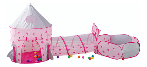Casita De Juego Para Niños Con Túnel Pelotera Función Tienda Rosa