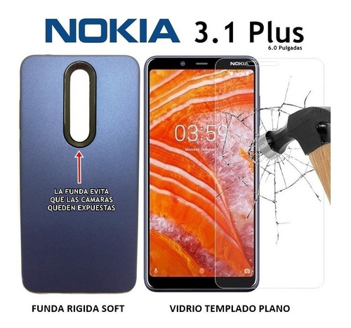 Funda Protege Cámara + Templado Plano Nokia 3.1 Plus Rosario