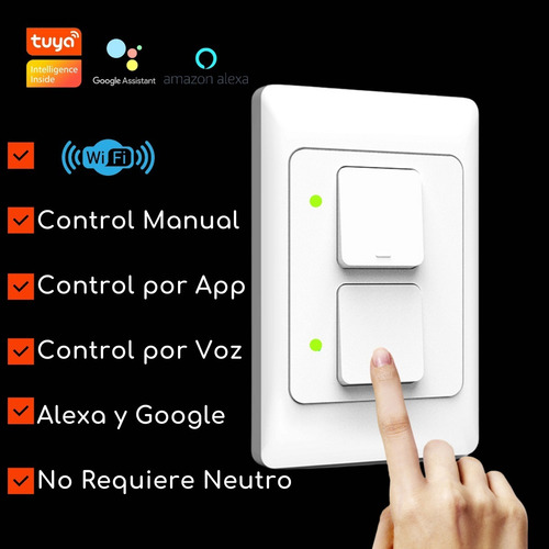 Imagen 2 de 8 de Interruptor Doble Inteligente Wifi - 2 Canales Sin Neutro