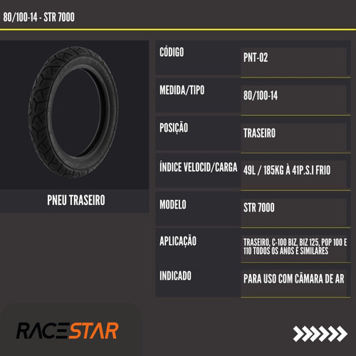 Pneu 80 / 100 - 14 Moto Traseiro Universal Modelo Original