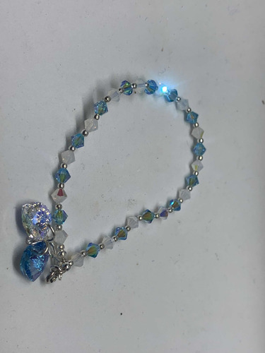 Pulsera Vamos Argentina Cristal Swa Plata Dije Corazón 10 Mm