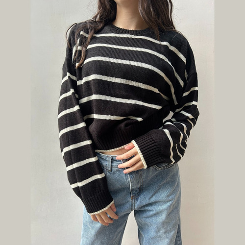 Sweater Corto Rayado Para Mujer