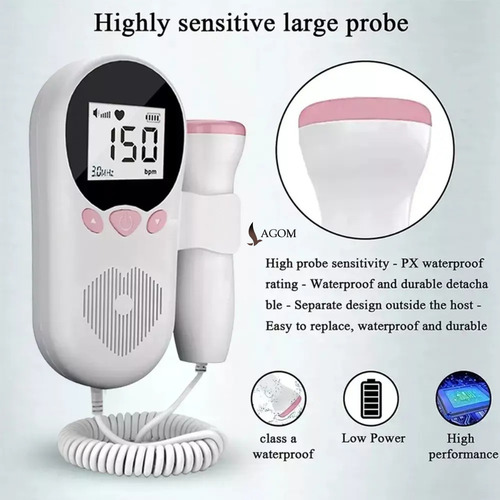 Monitor Fetal Doppler Lagom Tx01 Ultrasonido Bebé Latidos Corazón Portátil Color El Monitor Del Bebé Puede Escuchar El Latido Del Corazón Rosa