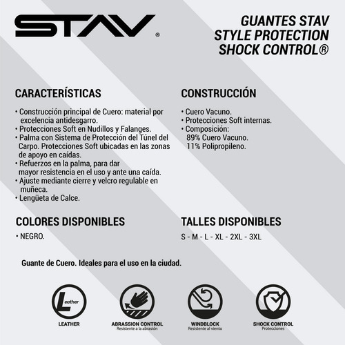 Imagen 7 de 7 de Guantes Moto Stav Style Protection Shock Control