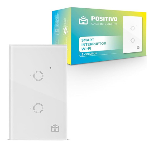 Smart Interruptor Wi-Fi Positivo PST-INT-WF-2C Casa Inteligente - 2 Botões, Touch, Branco - Compatível com Alexa e Google Assistente