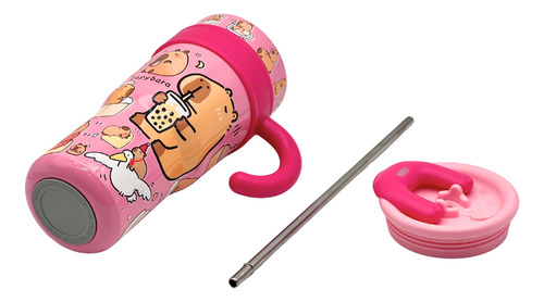 Vaso Termo Capybara 40 Onzas Acero Inoxidable Moda Niños Rosa Chicle