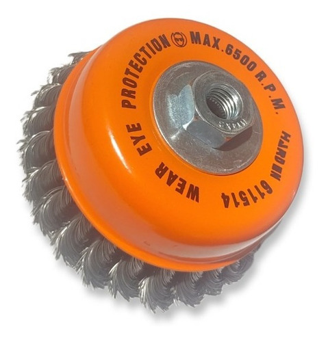 Cepillo Copa Alambre Trenzado 125mm Harden Industrial Color Naranja