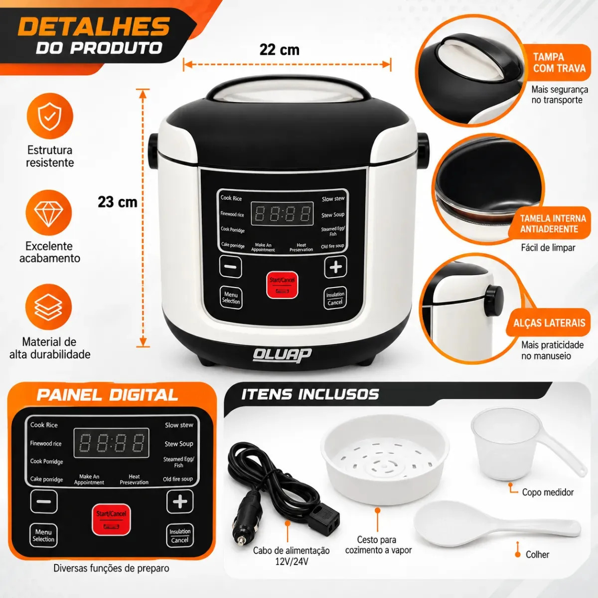 Panela De Arroz Portatil Elétrica Para Caminhão Motor Home Acampamento 2 Litros Portatil 12