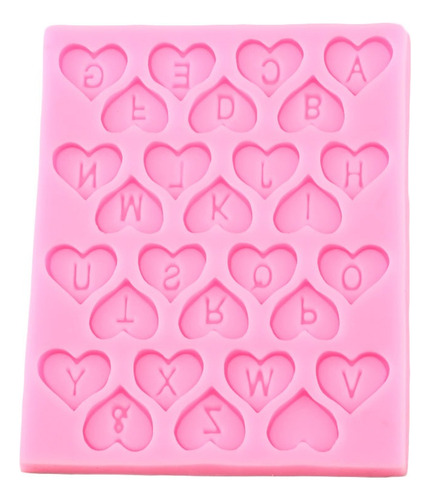 1pcs Molde De Silicona Corazón Alfabeto Fondant Pasta Resina Color Rosa
