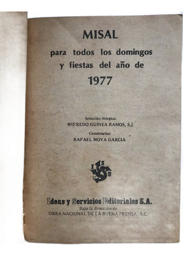 Misal 1977 Domingos Y Dias De Fiesta Oraciones Católicas (Usado)