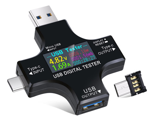Multímetro Digital Usb Tester Eversame 2 En 1 Tipo C Con Pan