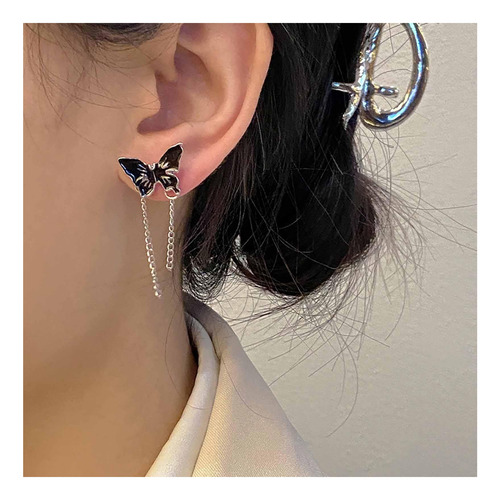 Yheakne Pendientes De Cadena De Mariposa Negra De Acrílico