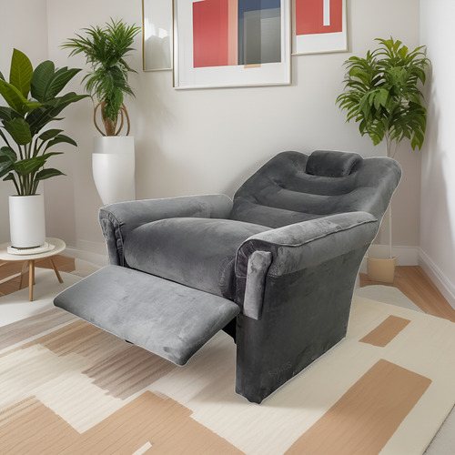 Sillon Individual Reclinable Pana Suave Semi Cama Confort Gris Pana