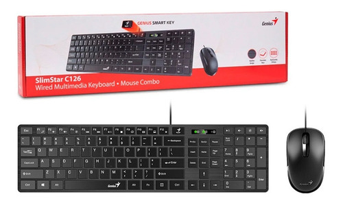 Combo Mouse y teclado Ultradelgado Genius Slimstar C126 Conexion Usb Negro, en español