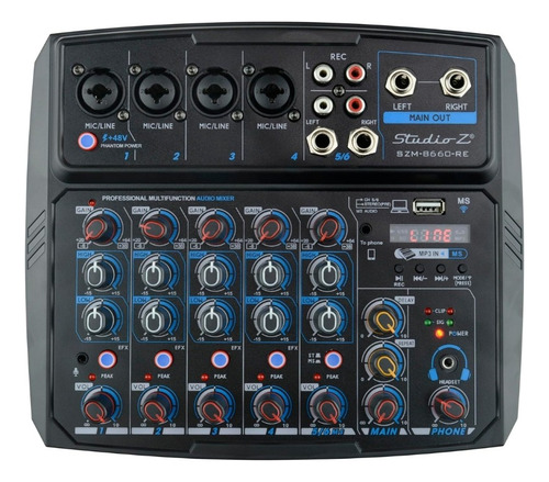 Consola Mixer Zebra Amplificada 6 Canales Usb Szm-b660 Re