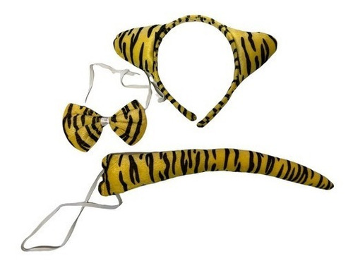 Disfraz Set Tigre Vincha + Cola + Moño Animal Print Cod 1256