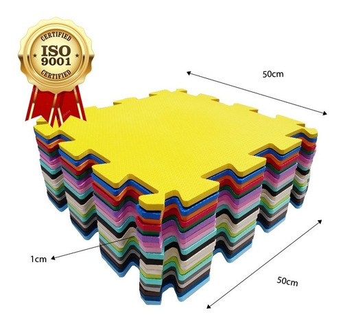 Kit 12 Tapetes Infantil Emborrachado 50x50 10mm - Tatame Eva