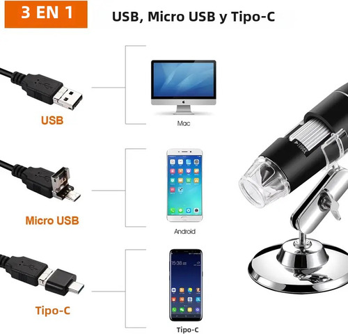 Microscopio Electrónico Portátil Con Lupa Led 1000x