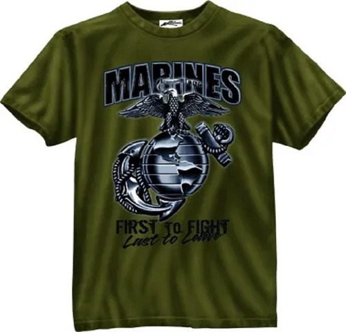 Camiseta Manga Corta Verde Oliva Emblema Y Marines