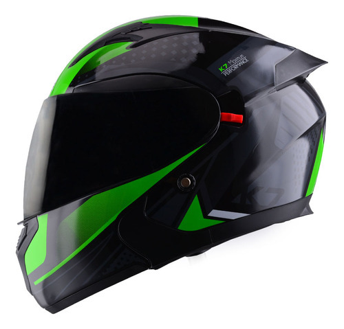 Casco Para Moto Edge K7 Certificado Dot Visor Solar Obscuro Color Verde Tamaño del casco L (59-60 cm)