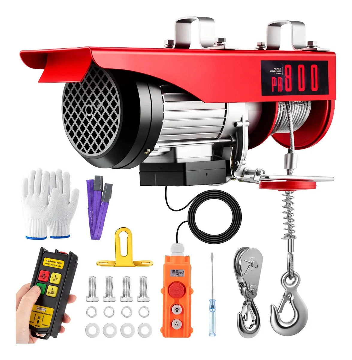 800/400kg Polipasto Eléctrico 20m 110v 1800w Cabrestante Eléctrico Con Mando Cable Y Inalámbrico 2En1,Suzwip Polipastos Eléctrico Modo De Cable Simple/doble Con Asa, Para Industria