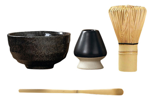 Juego De Té Japonés De 4x, Batidor De Matcha Cuenco Negro