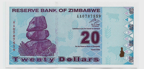 Fk Billete Zimbabwe 20 Dolares 2009 P-95 A A Sin Circular