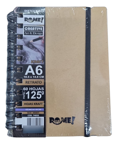 Rome Cuaderno De Boceto A6 125g 60h Hojas Kraft Vertical