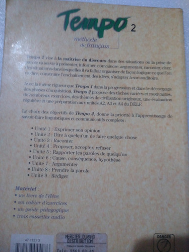 Tempo 2 Methode De Francais. Libro Y Cuaderno De Ejercicios (Usado)