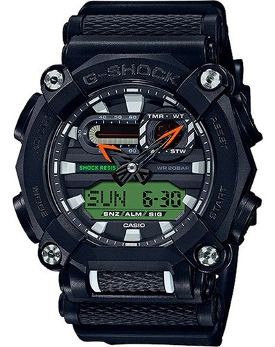 Relógio Casio G-shock Ga-900e-1a3dr Heavy Duty Original + Cor Da Correia Preto/ Verde Cor Do Bisel Preto Cor Do Fundo Preto