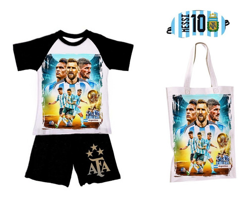 Messi Seleccion Argentina Pijama+antifaz+bolsa Guardapijama