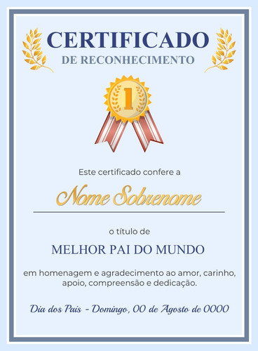 Certificado Diploma Digital - Dia Dos Pais - Melhor Pai