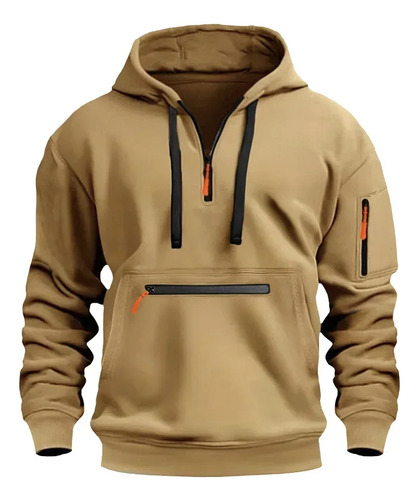 Sudadera Con Capucha Con Cremallera Y Bolsillos