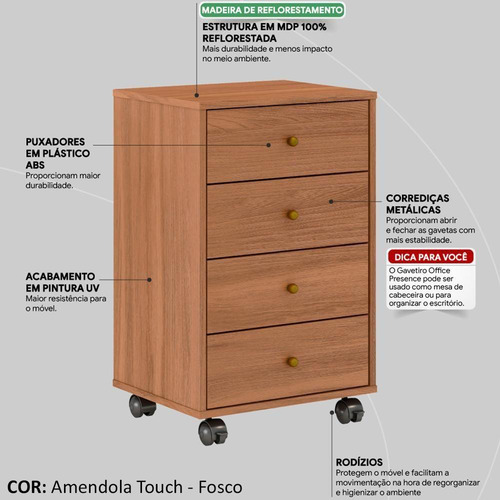 Gaveteiro Office Presence Com Rodizios Amendola Touch