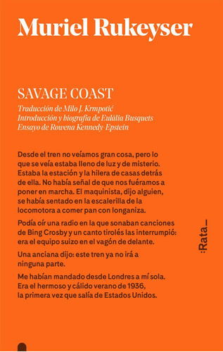 Savage Coast, De Muriel Rukeyser. Editorial Rata, Tapa Blanda En Español