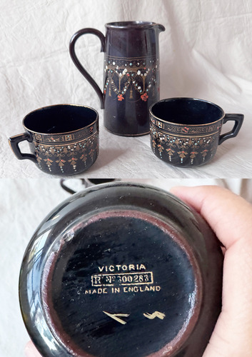 Juego De Te De Colección Inglés Pintado A Mano Con Oro Negro Victoriano (Usado)