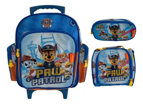Mochila De Carrinho M Lancheiraestojo Patrulha Canina Cor Azul Desenho Do Tecido Lisa