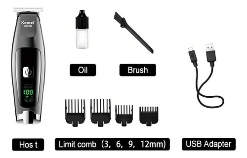 Máquina de cortar cabelo com aparador profissional Kemei Km-050 cor preta