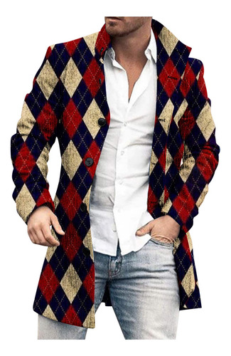 H Winter Fashion Hombre Estampado Slim Manga Larga Single- 0