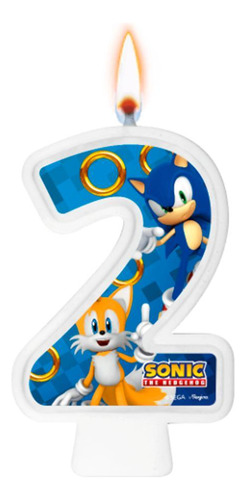Vela De Aniversário Numeral Sonic Azul N 2 Bolo Festas