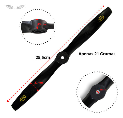 3 Hélices Mhs Fly 10/7 Glow Para Aeromodelo Com Motor glow 2T .40 .46 Cor Preto
