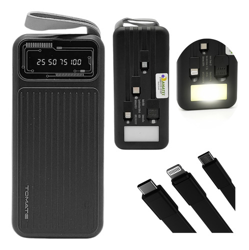 Power Bank 10000 Mah Carga Rápida Turbo 20w + Luz Led Preto