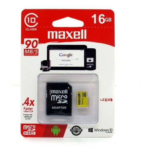 Micro Sd Maxell 16gb Clase 10 Con Adaptador K-ubo
