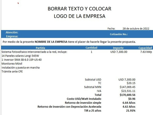 Cotizador Completo Para Sistemas Fotovoltaicos