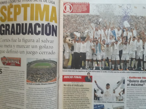Periódico Récord Pumas Unam Campeón 2011 Vs Morelia (Usado)