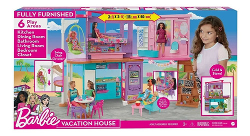 Barbie Casa Vacaciones 115 X 60 Cm Amueblada 6 Areas Nueva 