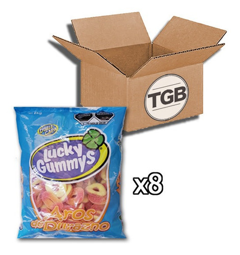 Lucky Gummys Aros De Durazno Caja C/8pz 1 Kg Incluye Envío